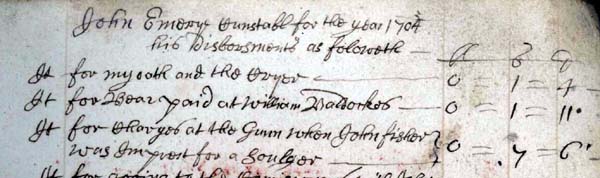 Entry in the Eaton Socon Constable's account book for 1704 [P5/9]